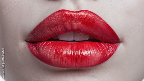 Vibrant red lips mark isolated on a white background.