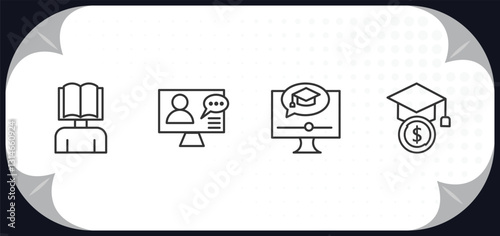 outline icons set - e learning and education concept. self-learning, online training, elearning, scholarship.