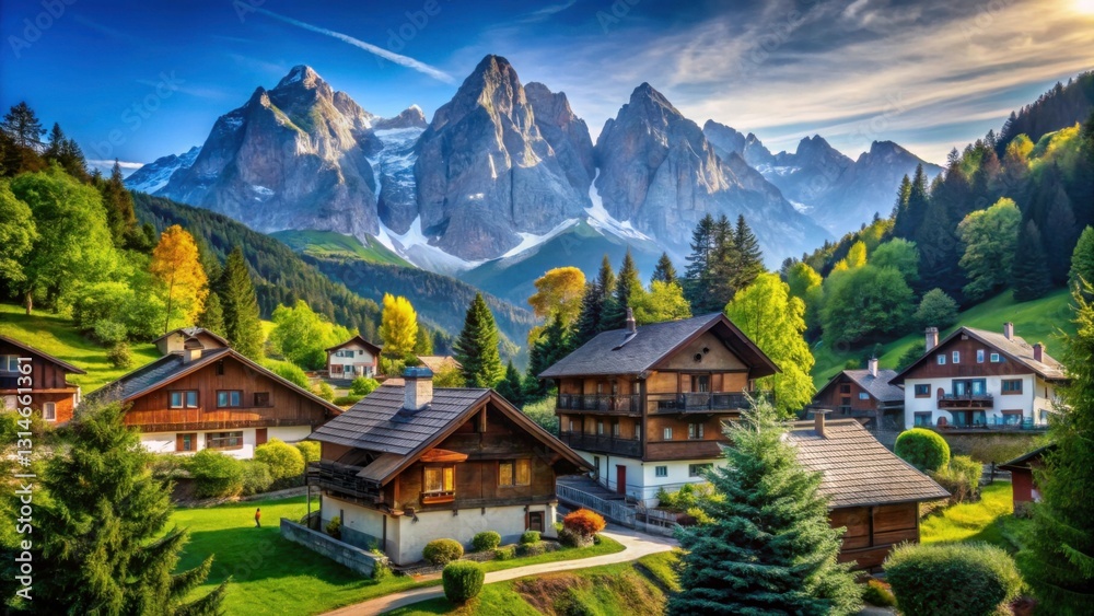 Serene Village Nestled in the Heart of Majestic Mountains