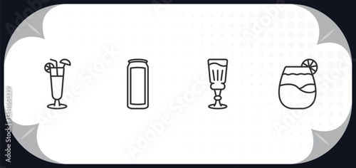 outline icons set - drinks concept. sex on the beach, energy drink, absinthe, pisco sour.
