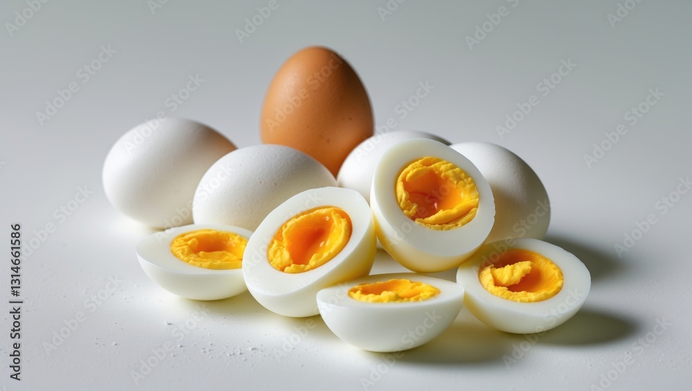 Sliced Boiled Egg on White Background. Protein Source Sliced Boiled Egg on White Background. Protein Source