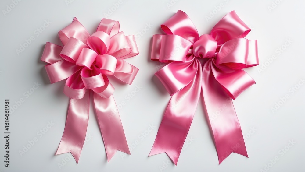 Two distinct pink silk bows for gifts on a white background Two distinct pink silk bows for gifts on a white background