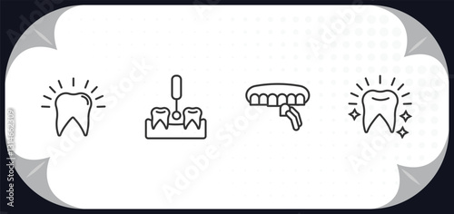 outline icons set - dentist concept. dental, interproximal, dental veneer, white teeth.