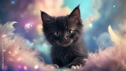 Black and white kitten aged 3 months.