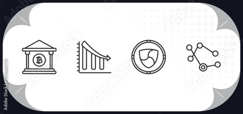 outline icons set - cryptocurrency concept. banking, loss, nem, node.