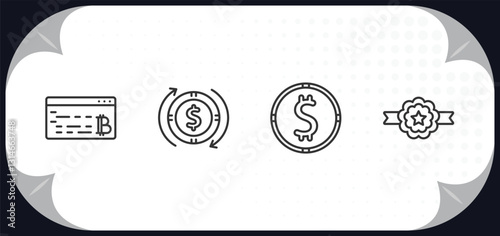 outline icons set - cryptocurrency concept. programming, dollar reload, dollar, best seller.