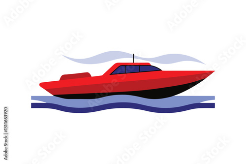 Red speedboat on the sea vetor design