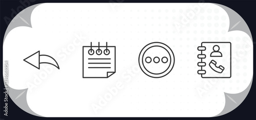 outline icons set - content concept. reply, note, other, phone book.