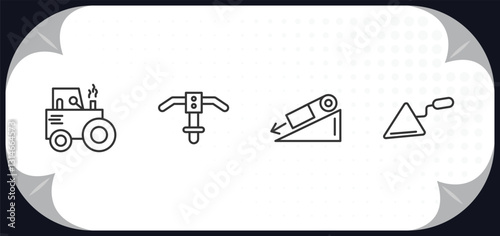 outline icons set - construction concept. steamroller, inclined picker, inclined, construction palette.