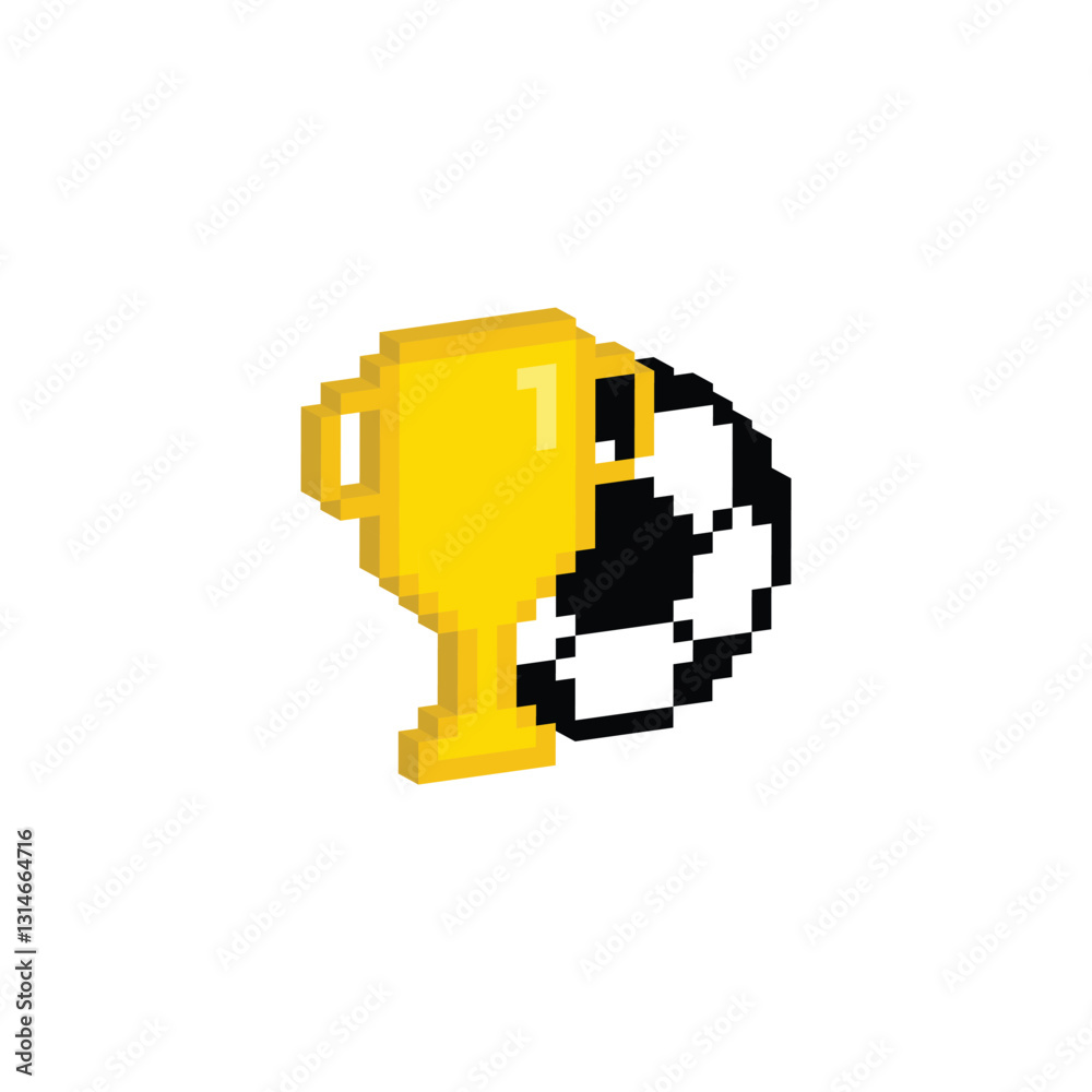 Obraz premium isometric pixel football trophy icon vector pixel art football soccer competition champion winner for 8 bit game