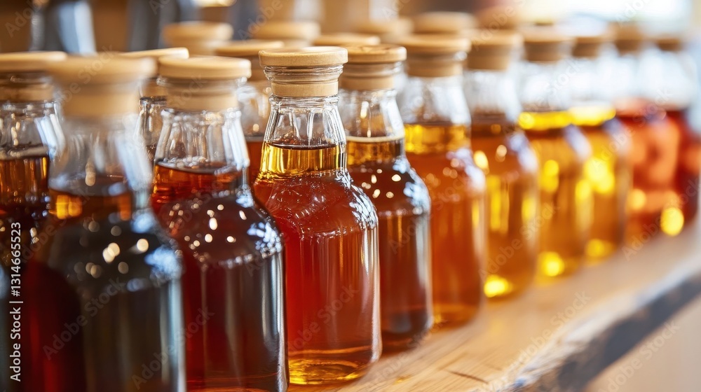 Various bottles filled with liquid lined up closely together Various bottles filled with liquid lined up closely together