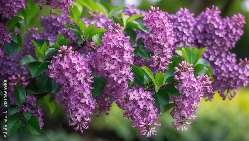 Obraz premium Blossom lilac flowers in a garden setting. Branch of the blooming lilac bush.