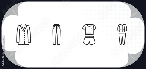 outline icons set - clothes concept. cardigan, jean, pijama, tracksuit.