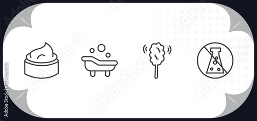 outline icons set - cleaning concept. cream, bathtub cleaning, duster, preservatives.