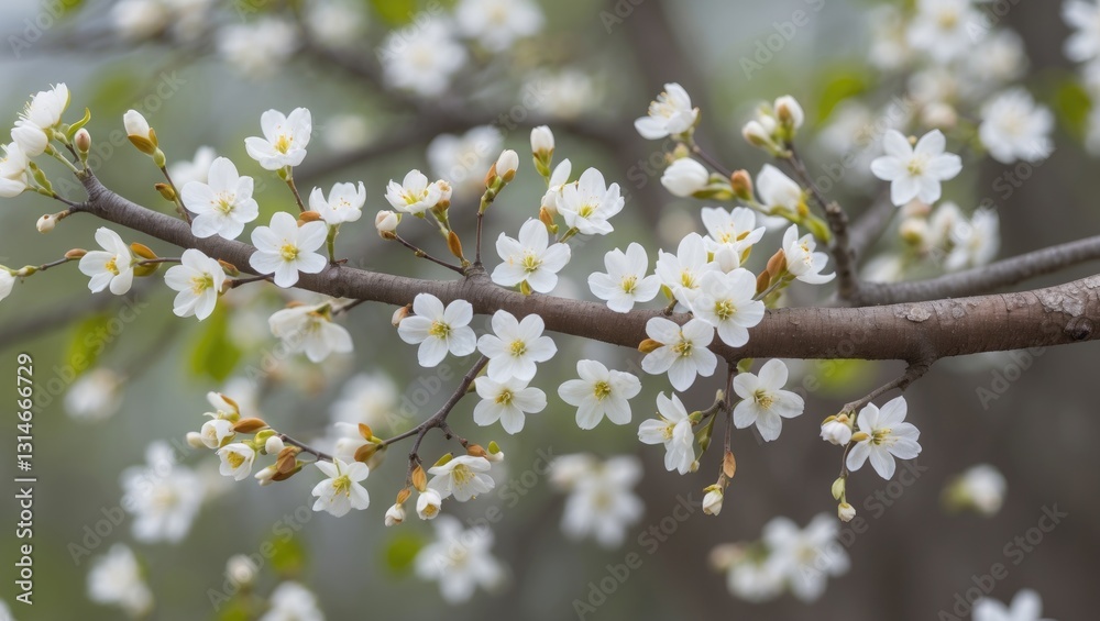 Obraz premium Blooming white beautiful flowers on the tree with a blurred background. High quality photo.