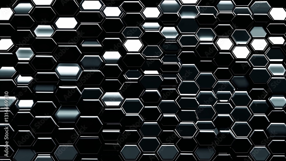 Fototapeta premium Glossy black hexagon kitchen Seamless tiling tiles texture on abstract background design illustration 