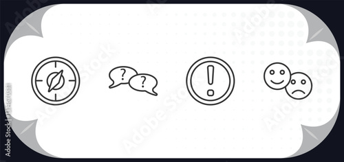 outline icons set - brain process concept. orientation, questions, failure, feelings.