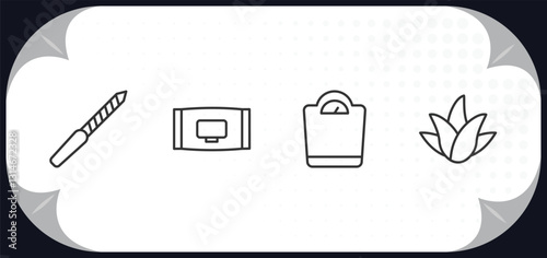 outline icons set - beauty concept. nail file, wipes, big scale, aloe vera.
