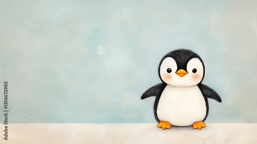 Naklejka premium natural light P Baby penguin with a playful e