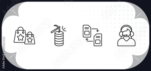 outline icons set - artificial intellegence concept. shopping bag, data mining, memory transfer, assistant.
