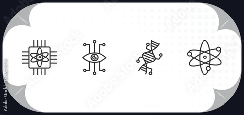 outline icons set - artificial intellegence concept. quantum computing, bionic eye, genetic modification, science.