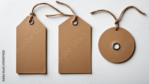 Blank tag secured for displaying price or discount isolated on a white background with a clipping path.