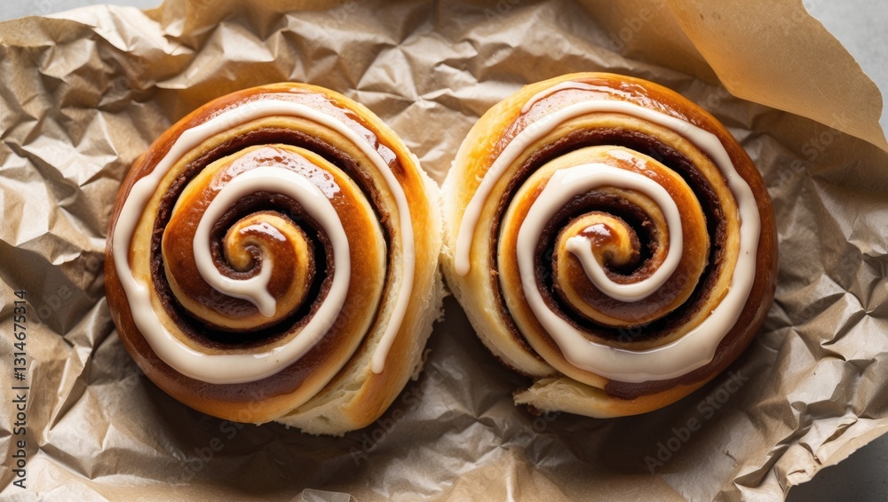 Fototapeta premium freshly baked cinnamon rolls on a background, top view, isolated
