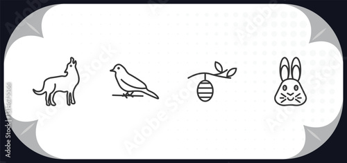 outline icons set - animals concept. coyote, canary, cocoon, hare.