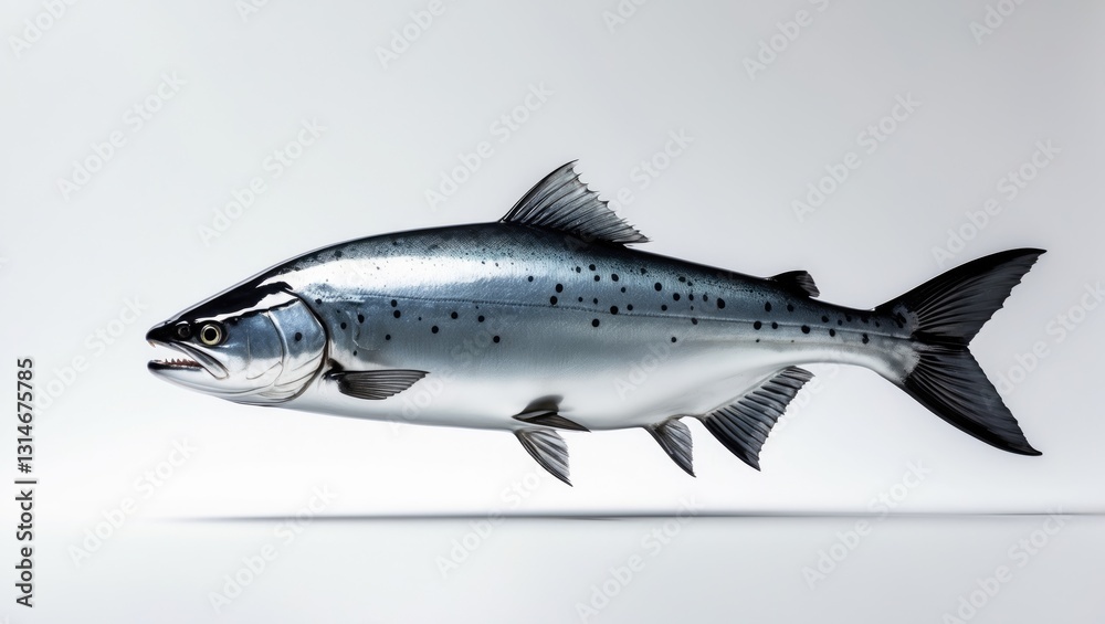 Obraz premium Gray Atlantic salmon fish displayed against a white background.