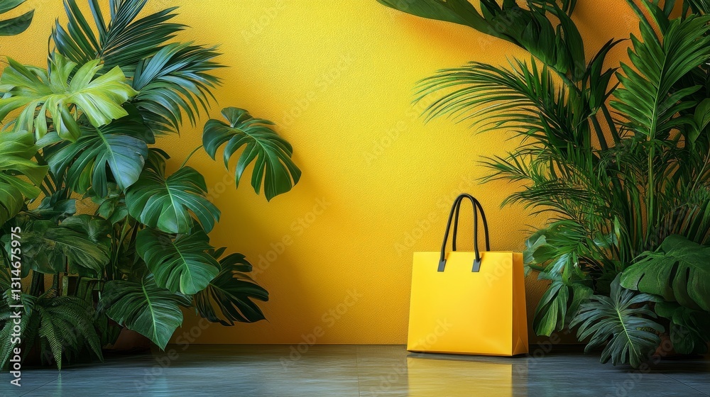 Obraz premium Yellow Shopping Bag in Tropical Setting