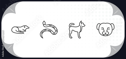 outline icons set - animals concept. otter, copperhead, puppy, weasel.