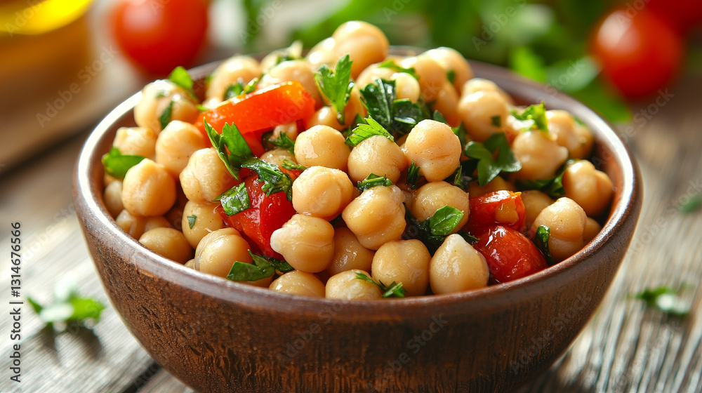 Hearty chickpea salad with fresh herbs and diced tomatoes Hearty chickpea salad with fresh herbs and diced tomatoes