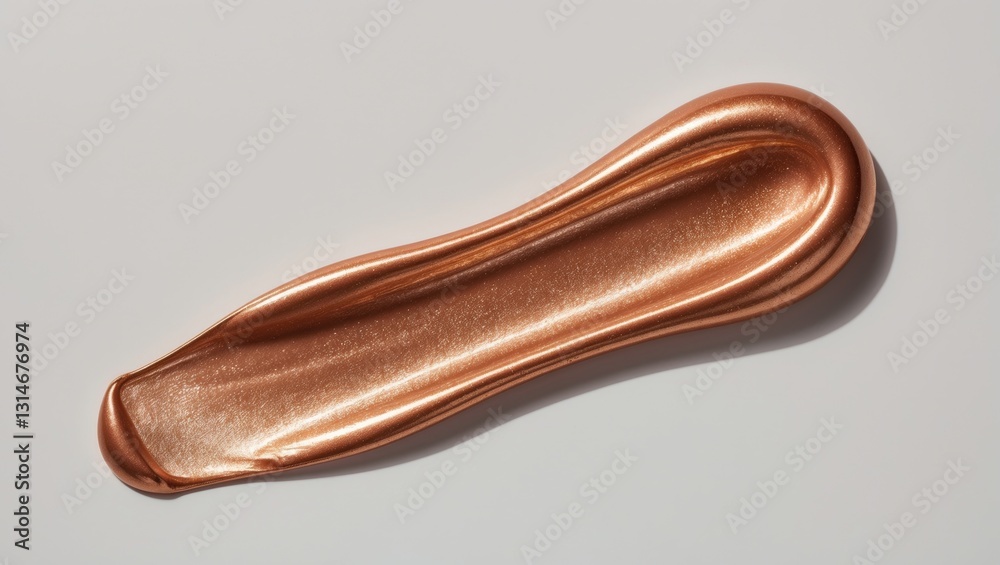 Obraz premium Golden streak of highlighter against white background. Creamy texture of luxurious shimmering cosmetic product.