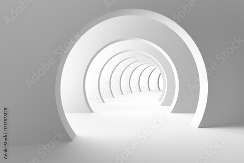 Fototapeta Naklejka Na Ścianę i Meble -  Futuristic white circular tunnel with endless archways for modern architecture design. 3d render.