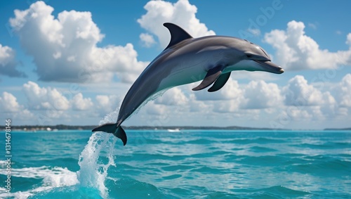 Bottle-nosed dolphin leaping in the sea photo