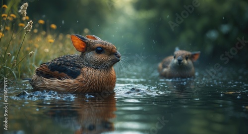 Garrulax canorus arrived to bathe during summer. photo