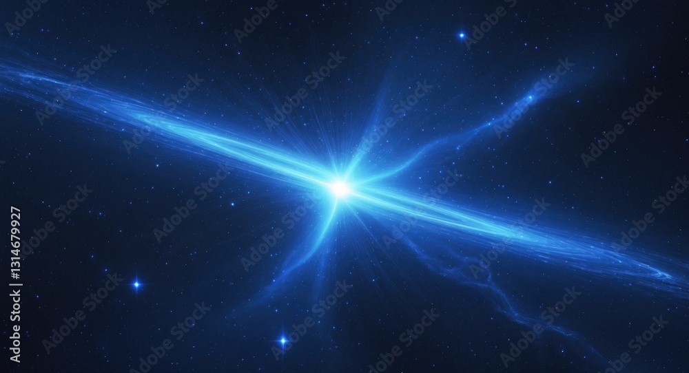 Obraz premium Blue luminous gamma ray burst in space, quasar, digitally created abstract background.