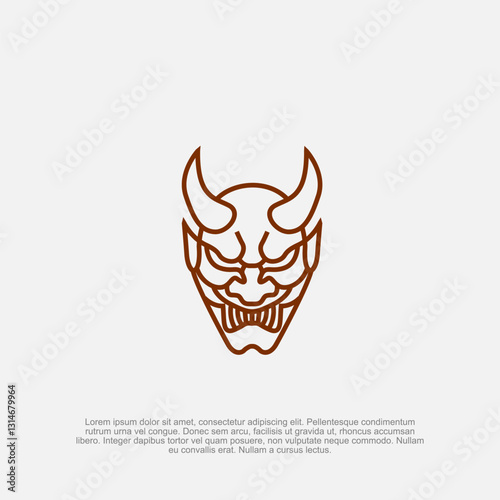 simple minimalist oni japanese samurai mask logo, outline line art brand identity style