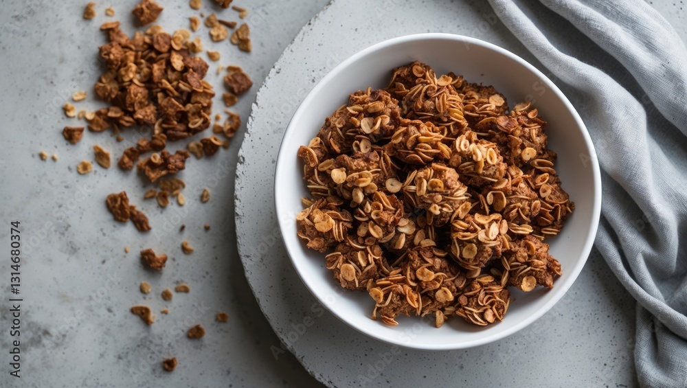 From above, a traditional Georgian fermented bladdernut blossom called jonjoli is presented in a bowl on a concrete table.