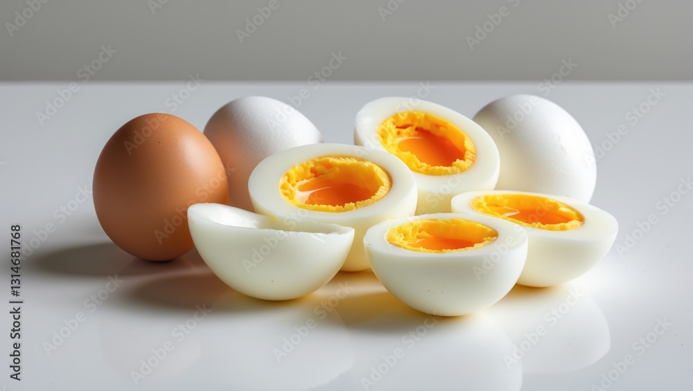 Sliced Boiled Egg on White Background. Protein Source Sliced Boiled Egg on White Background. Protein Source
