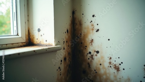 Mould and fungus spreading along the wall near a window, resulting in an unattractive look while presenting significant health risks to the homeâ€™s occupants.