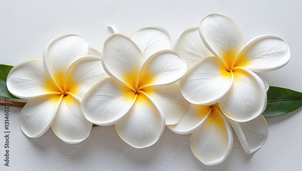 Fototapeta premium Blooming white - yellow frangipani or flowers isolated on a white background, clipping path.