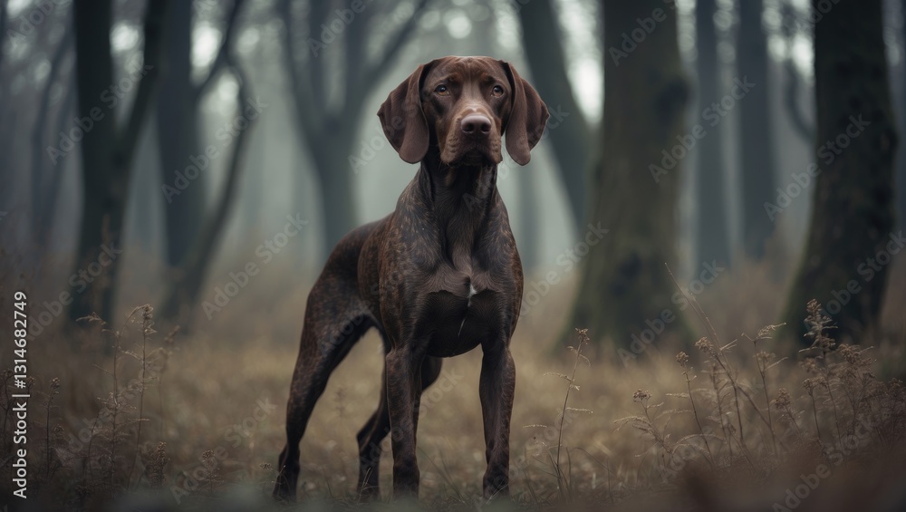 Hungarian hound pointer dog standing in the woods. Hungarian hound pointer dog standing in the woods.