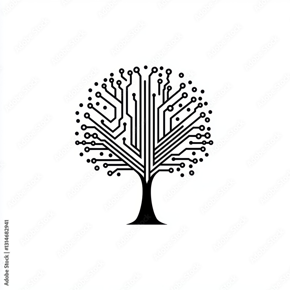 High tech icon. Circuit tree.