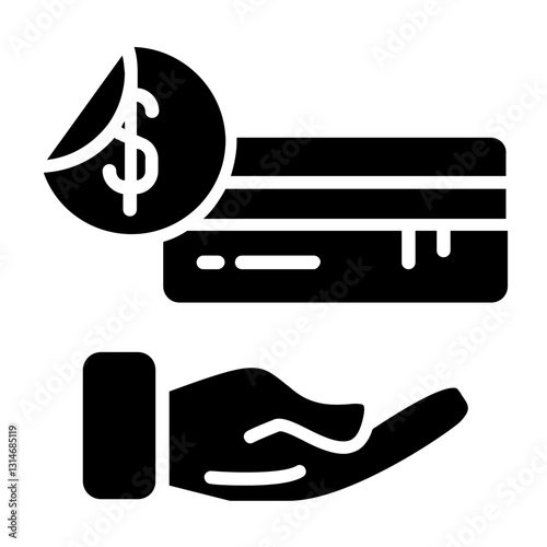 Black Glyph Style Payment Method Card and Money on Hand Icon