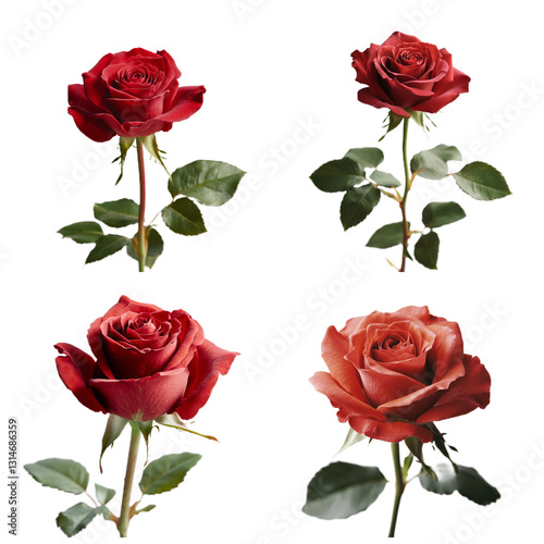 Quartet of Red Roses on Black