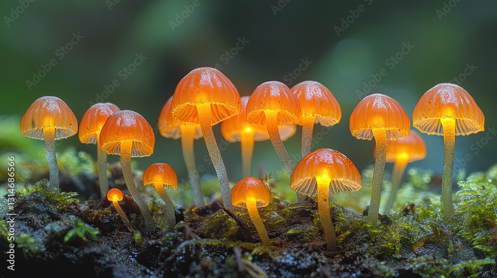 Fototapeta premium A close-up view of a mushroom with a grayish-blue cap and a glowing underside,