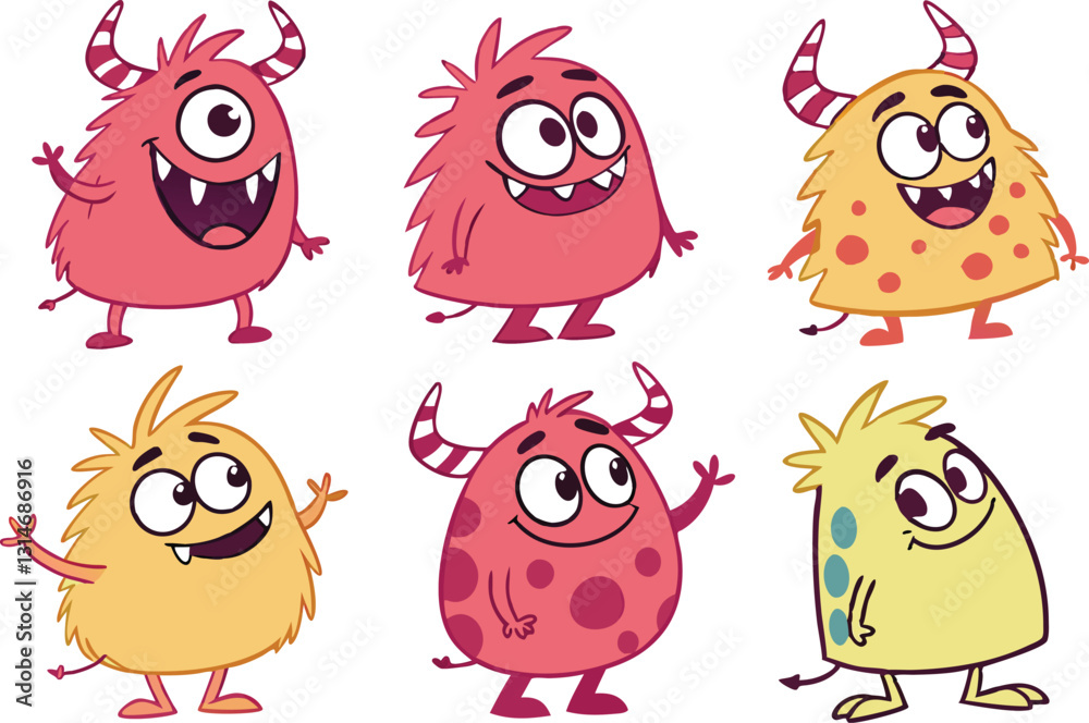 Cute Cartoon Monsters - Colorful Funny Creatures with Big Eyes Cute Cartoon Monsters - Colorful Funny Creatures with Big Eyes