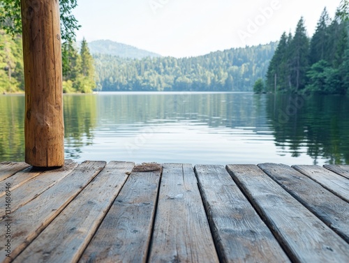 Serene Lake Retreat Wooden Dock and Tranquil Waters.