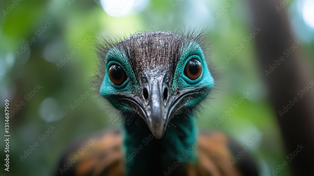 Capturing the intricate details of a bird's face with striking turquoise and brown hues, highlighting the wild aspect of nature and the beauty of avian life. Capturing the intricate details of a bird's face with striking turquoise and brown hues, highlighting the wild aspect of nature and the beauty of avian life.